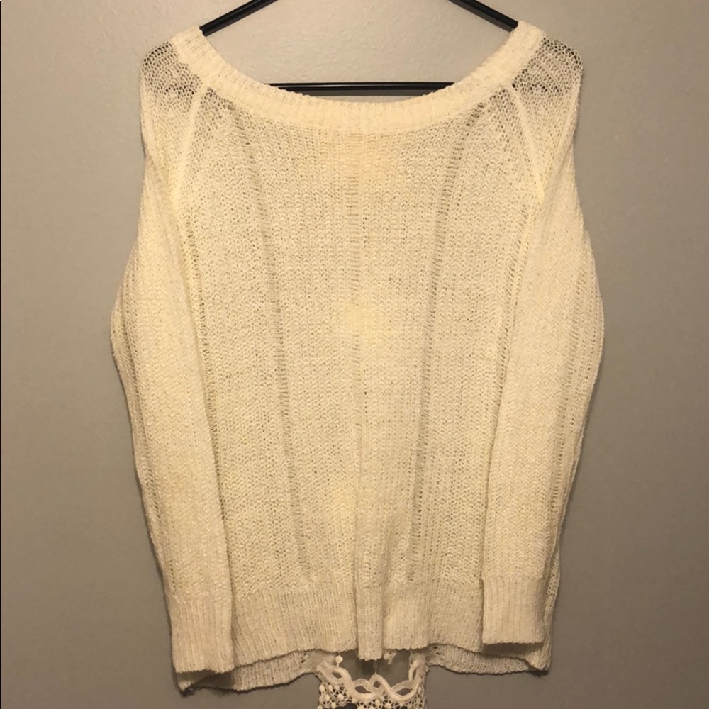 Cream sweater with unique back